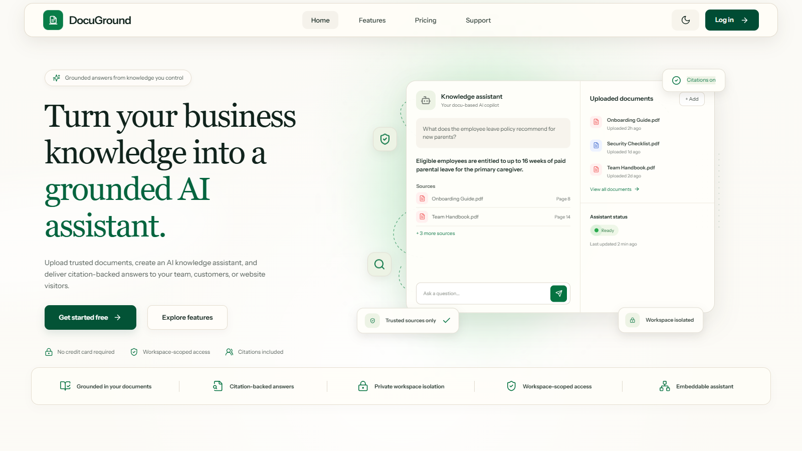 DocuGround Grounded Knowledge SaaS project screenshot