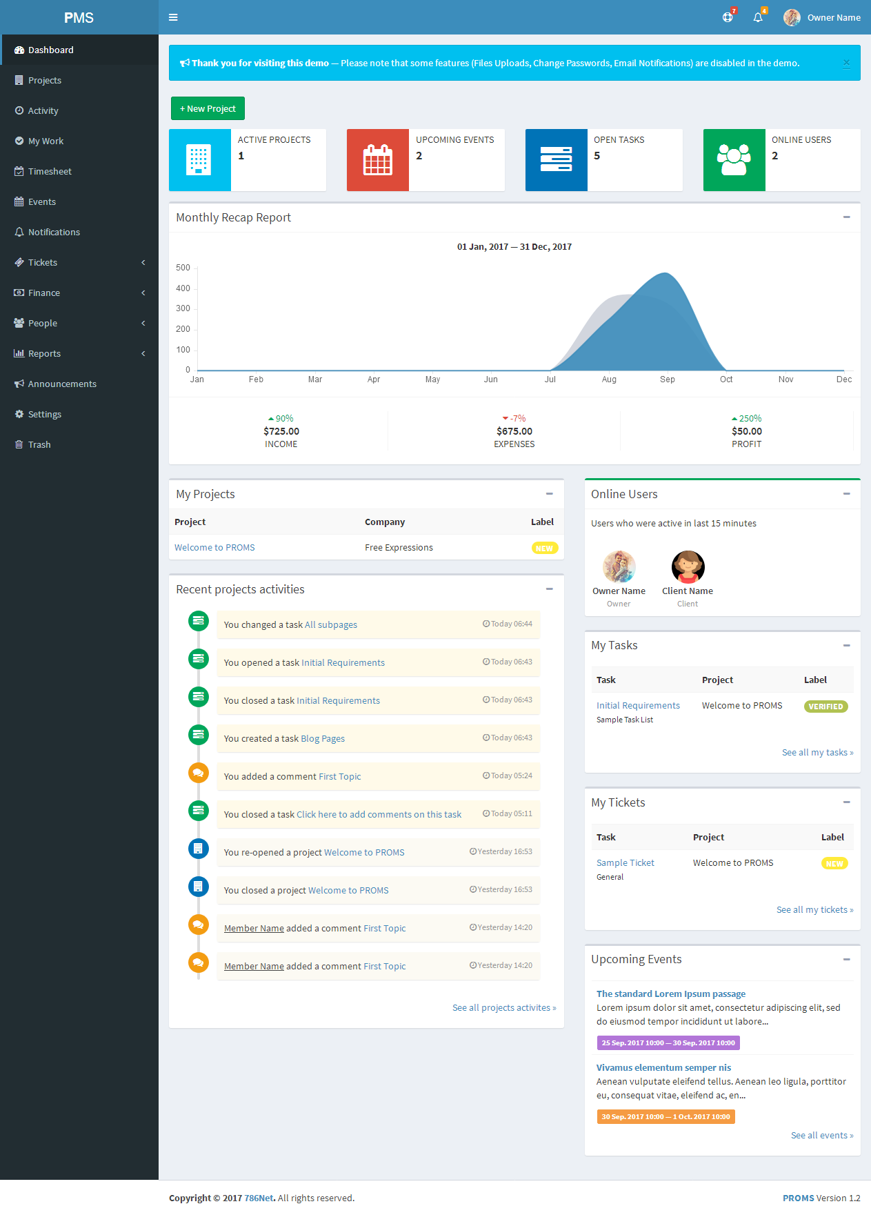 PROMS Project Management System project screenshot